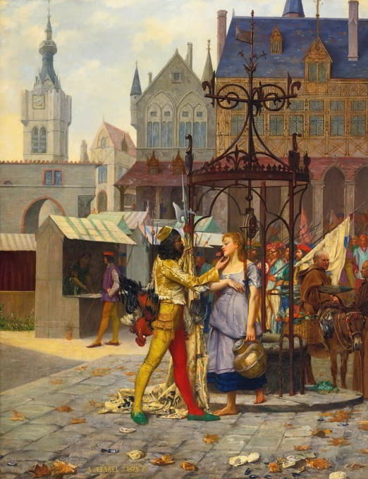 Adolphe-Alexandre Lesrel - Flirtation In The Town Square