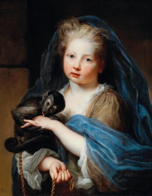 一个抱着猴子的年轻女孩的画像