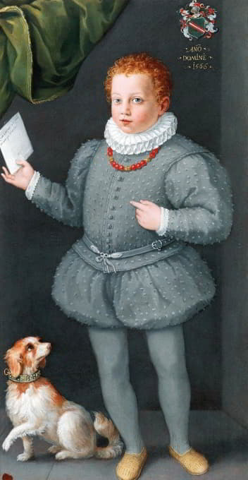 一个男孩和一条狗的肖像，可能是阿尔贝加蒂家族的成员