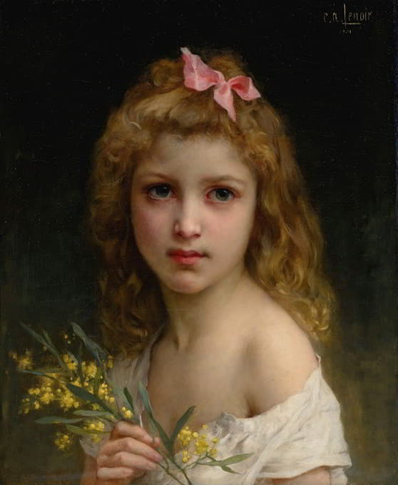 Charles Amable Lenoir - Portrait Of A Girl With Mimosa Blossoms