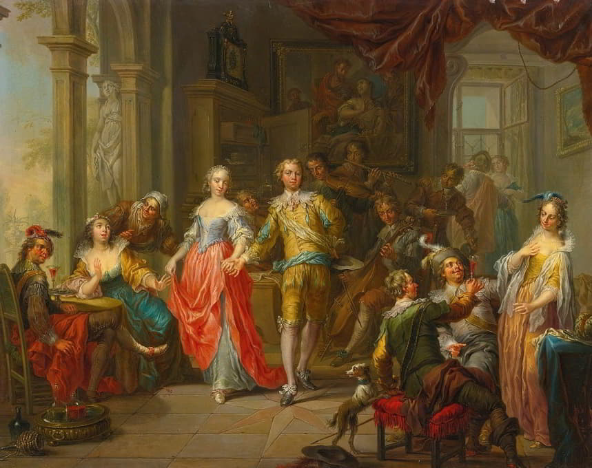 Franz Christoph Janneck - An Elegant Company, With Figures Playing Musical Instruments And Merrymaking In An Interior