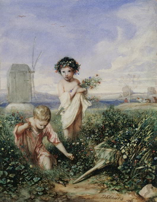 Alexandre-Gabriel Decamps - Children gathering Flowers