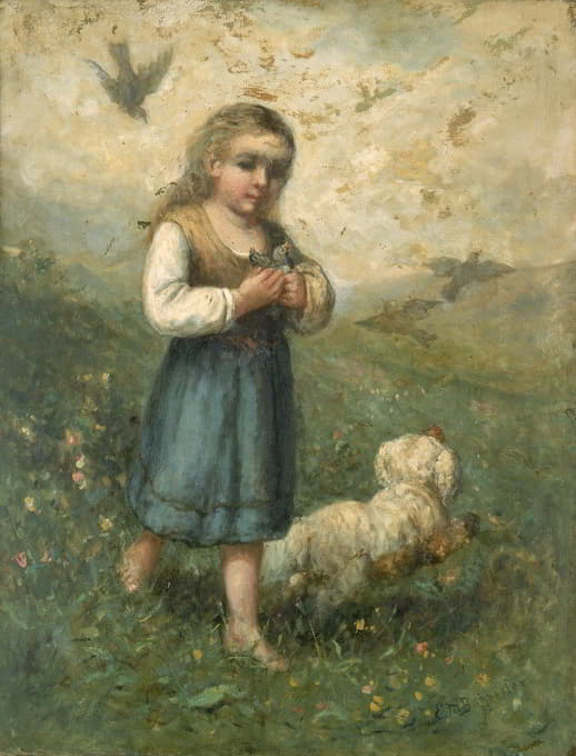 Edward Mitchell Bannister - Child with Birds and Dog