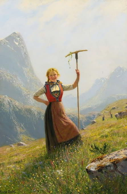 Hans Dahl - Peasant Girl With A Rake