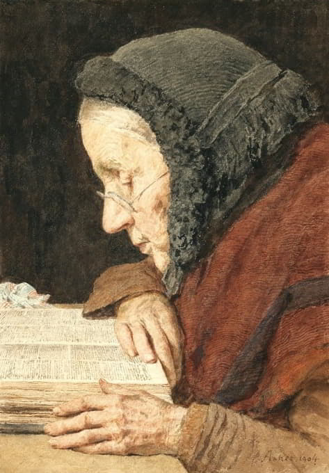 老妇人在读圣经