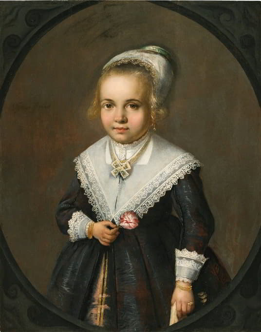 一个手持鲜花的年轻女孩的肖像