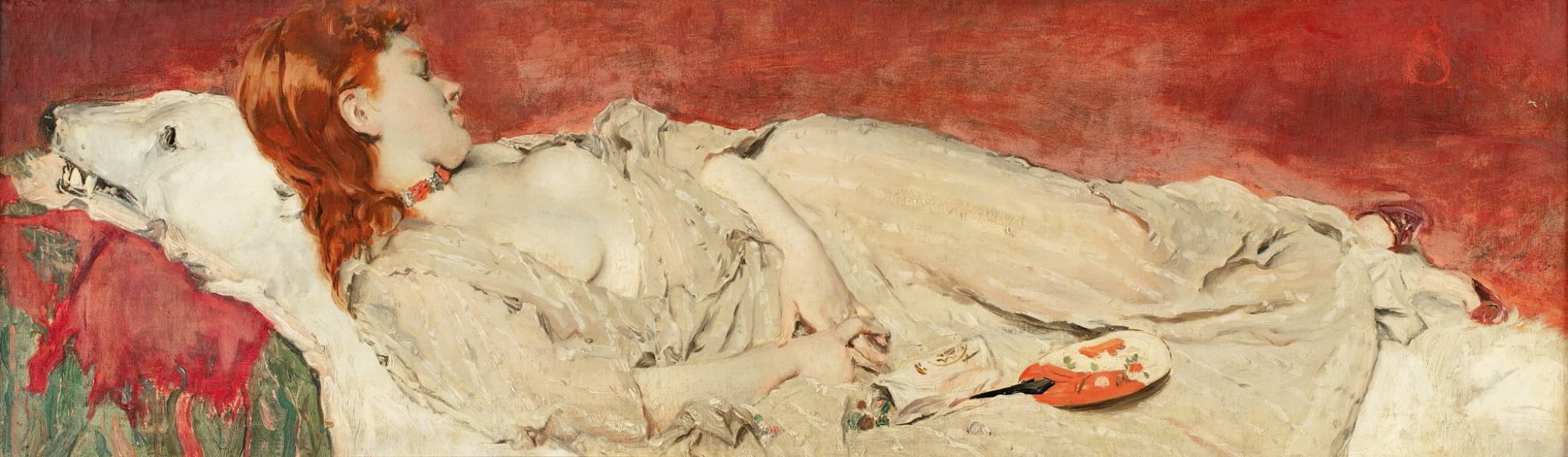 Alfred Stevens - A young red-hair girl sleeping on a bearskin