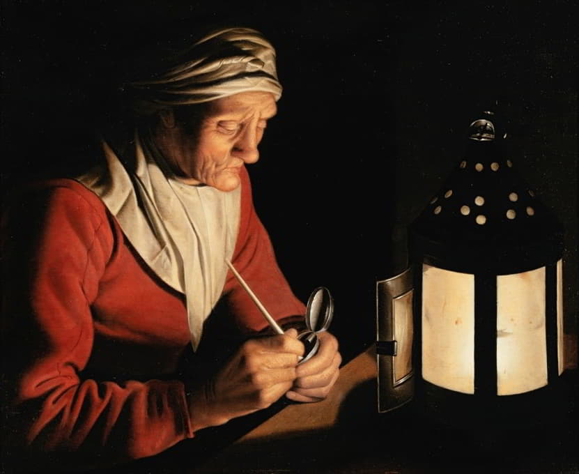 Willem van der Vliet - An old woman by candlelight