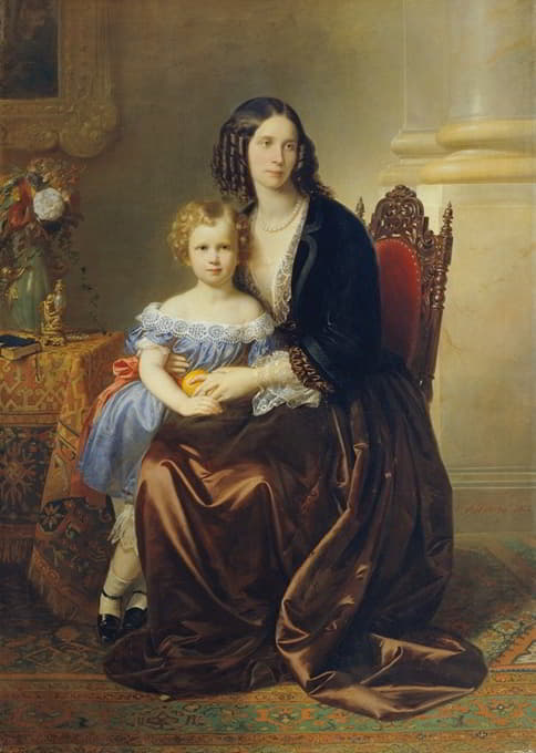 莱昂妮-兰科罗琳斯卡伯爵夫人，尼-波托卡伯爵夫人，与她的儿子卡尔在一起