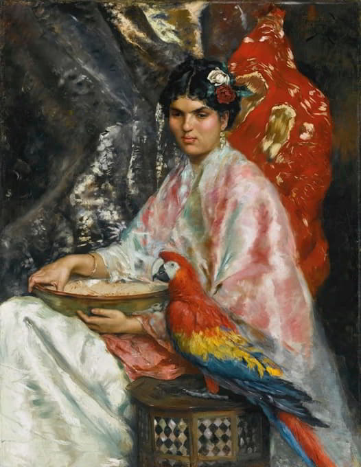 Julius Leblanc Stewart - Lady With A Parrot