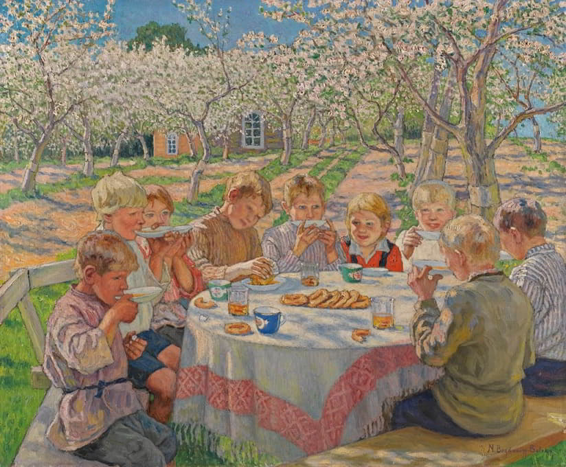 Nikolai Bogdanov-Belsky - Tea In The Apple Orchard