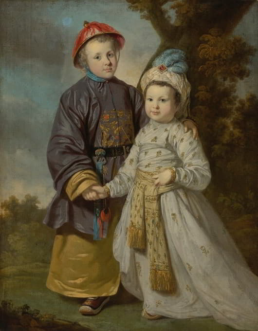 两个穿着东方服装的孩子的肖像