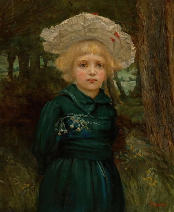 一个穿着绿色连衣裙的女孩的肖像