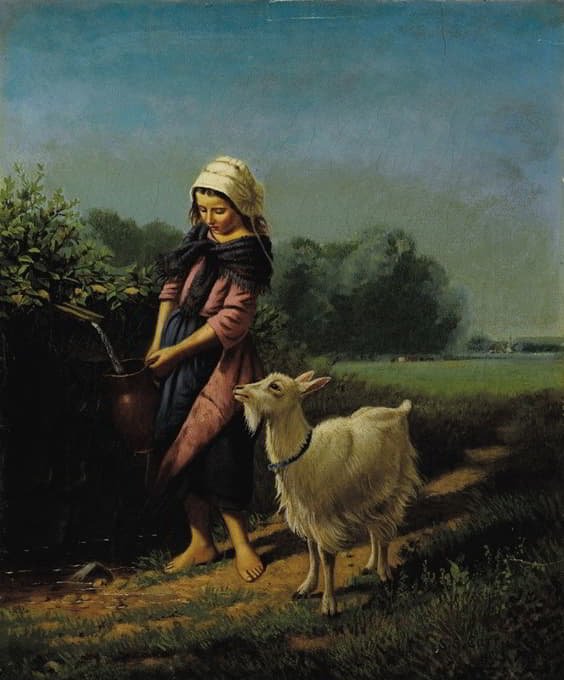 Samuel S. Carr - Girl Fetching Water with Goat