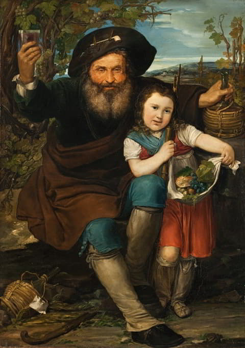 意大利葡萄酒种植者和他的女儿