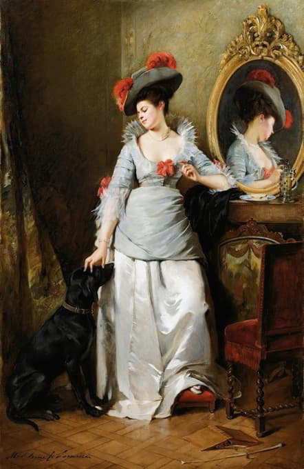 Madeleine-Jeanne Lemaire - Elegant With A Dog
