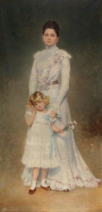 安娜·玛丽亚·伊丽莎白·阿洛伊斯伯爵夫人乔林斯基·弗雷林·冯·莱德斯基及其家庭教师的画像