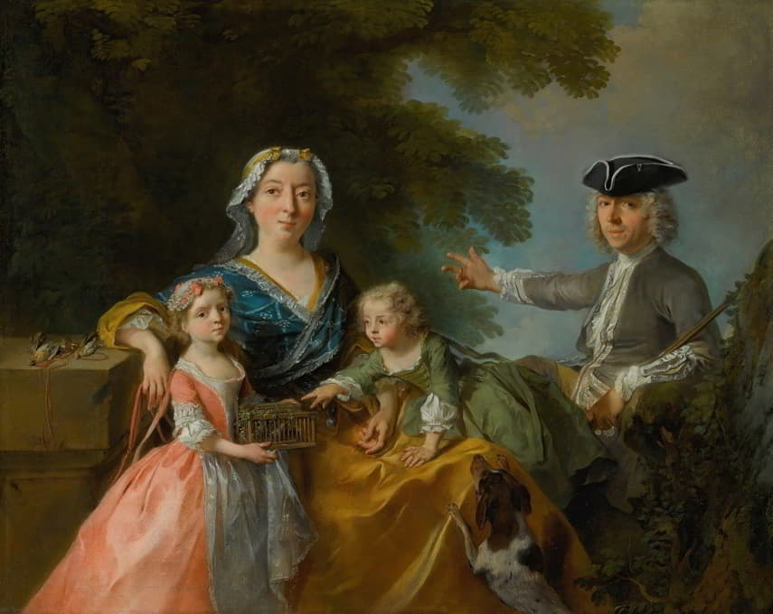 一个家庭的肖像，传统上被认为是圣马丁夫妇和他们的两个孩子在一幅风景画中
