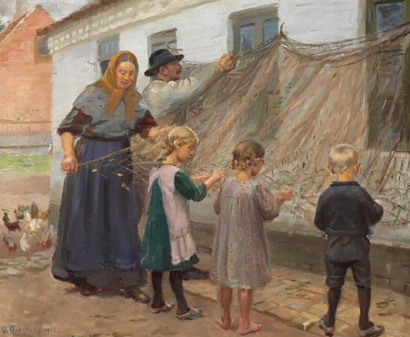 Anna Ancher - Fiskegarnene redes