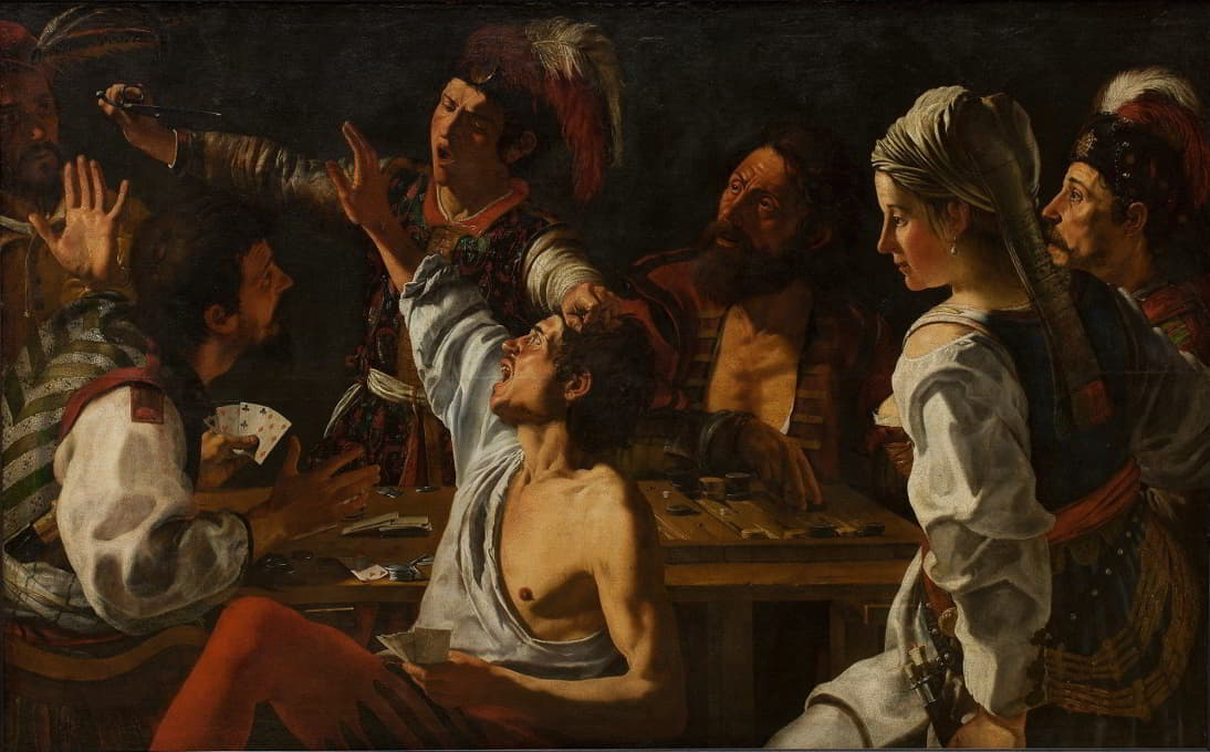Theodoor Rombouts - Card and Backgammon Players. Fight over Cards