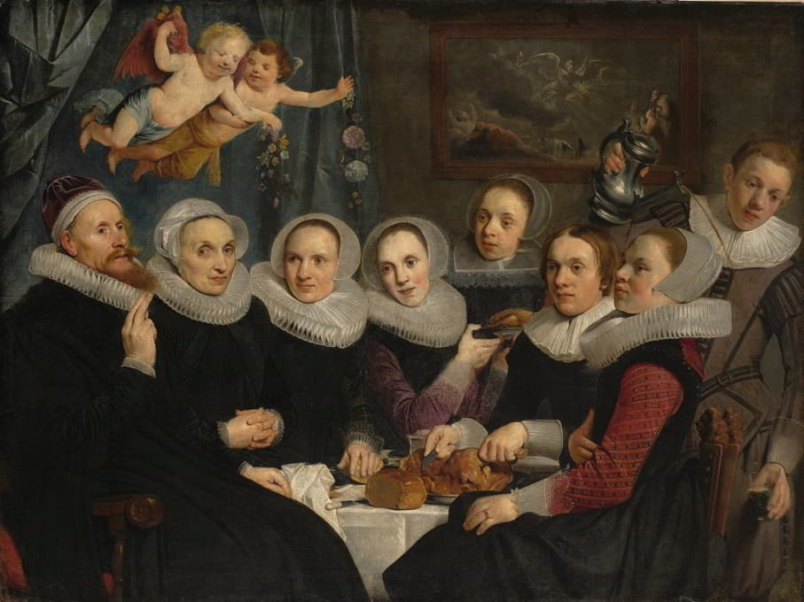 西奥多·施雷维乌斯和他的家人坐在桌旁