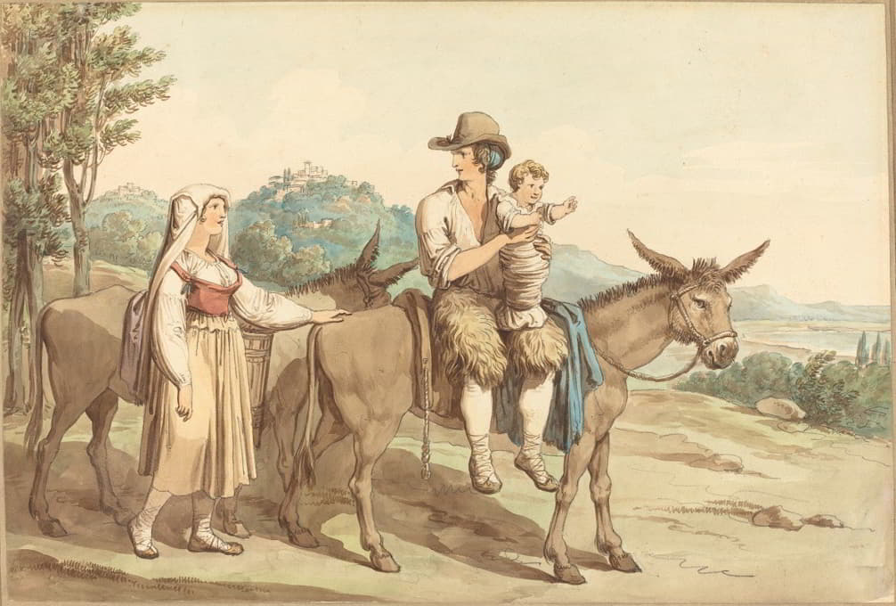 一个农民家庭和两只驴子
