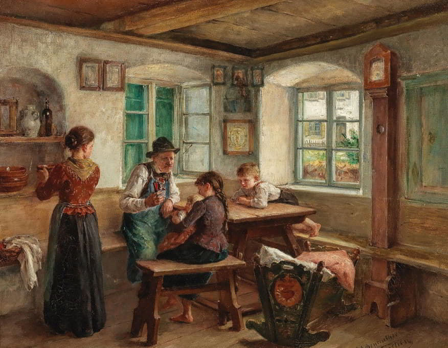Arthur Hutschenreuther - Idyllic Family Scene in the Parlour