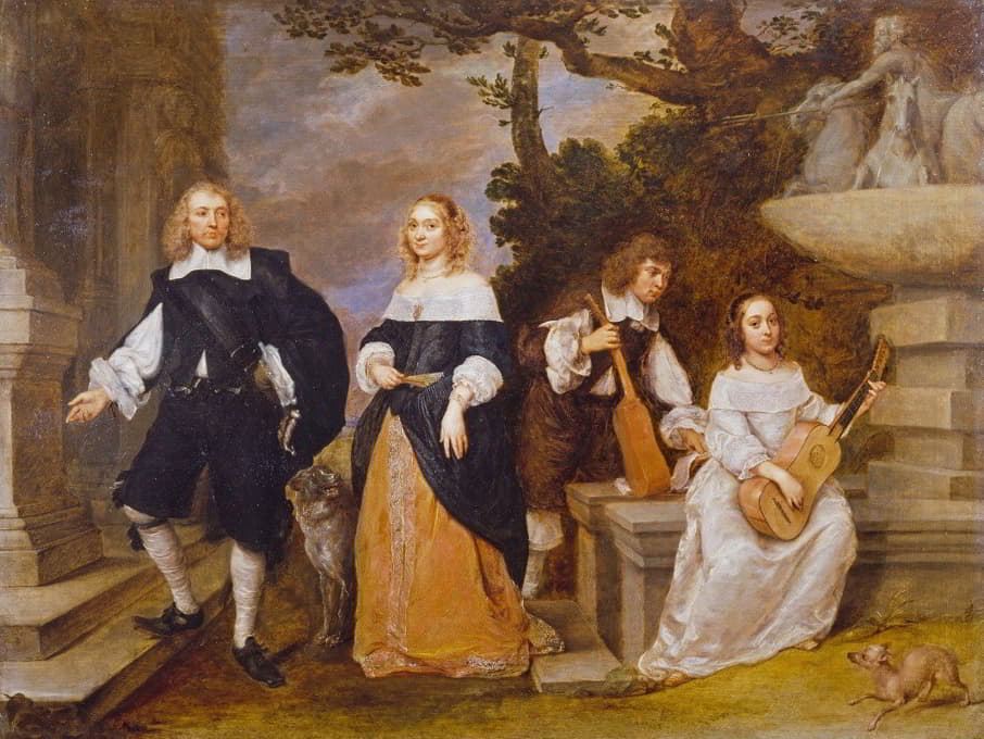 Gonzales Coques - A Family Group by a Fountain