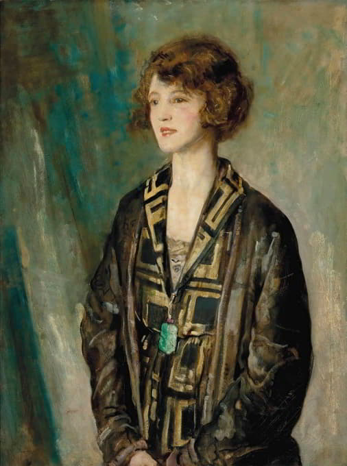 Arthur Ambrose McEvoy - Portrait of Mrs Charles Romer-Williams, wearing a jade pendant