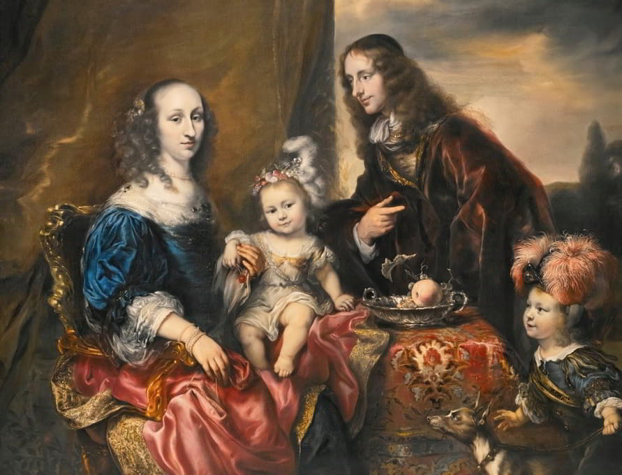 一幅优雅的家庭肖像，传统上被认为是约翰·哈钦森上校（1616-1664）及其家人