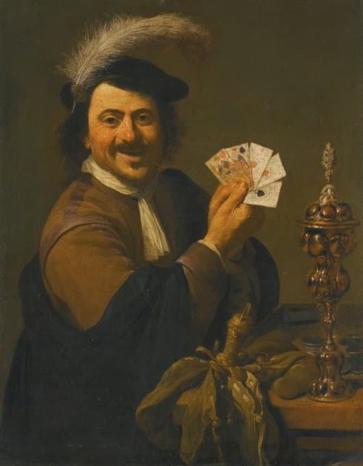 一个打牌的人在展示他的手牌