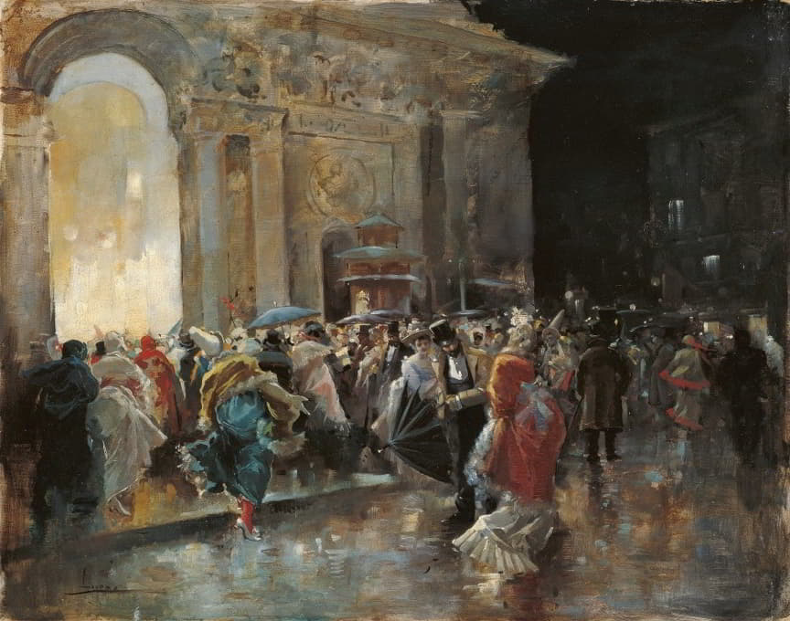 Eugenio Lucas Villamil - Arriving at the Theatre on the Night of a Masqued Ball