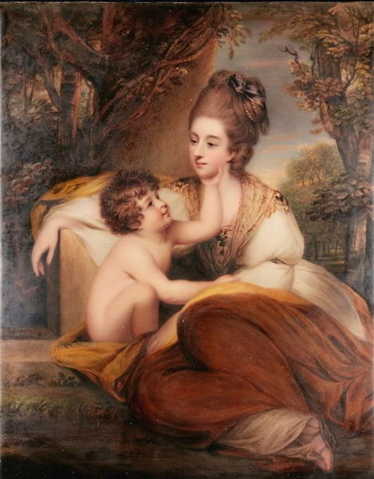 伊丽莎白·艾丽西亚·玛丽亚·赫伯特夫人、后来的卡纳文伯爵夫人及其儿子查尔斯·赫伯特的肖像