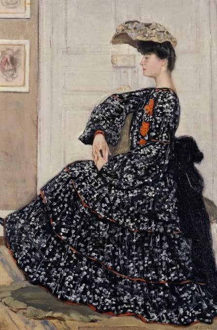 Henry Caro-Delvaille - Portrait de femme en robe mouchetée