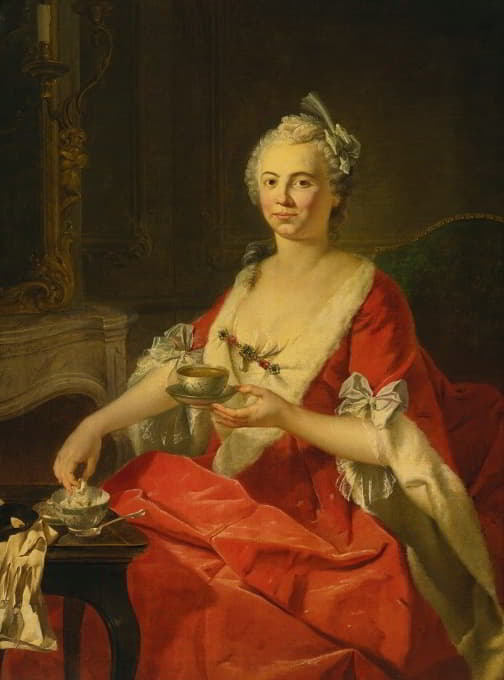一个正在喝茶的女人的画像