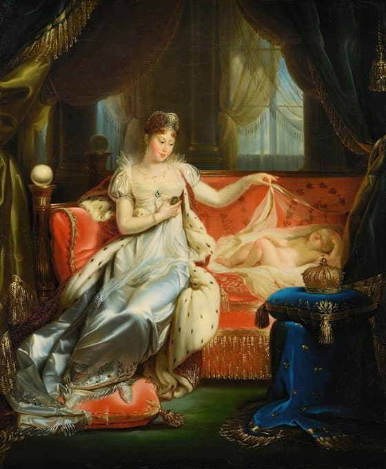 Workshop of Joseph Franque - Empress marie-louise watching over the Roi de Rome asleep
