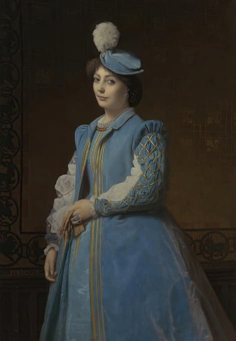 一位穿蓝色衣服的女士的肖像