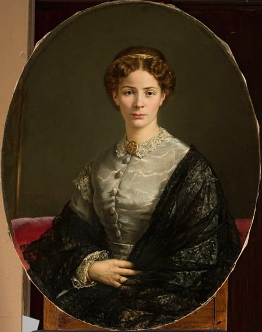 Adalbert Begas - Portrait of a lady in a lacy scarf