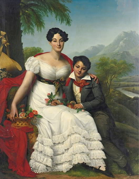 August Riedel - Portrait Of A Lady And Her Son