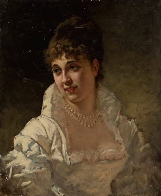 Stefan Bakałowicz - Portrait of a woman in a white dress with pearls