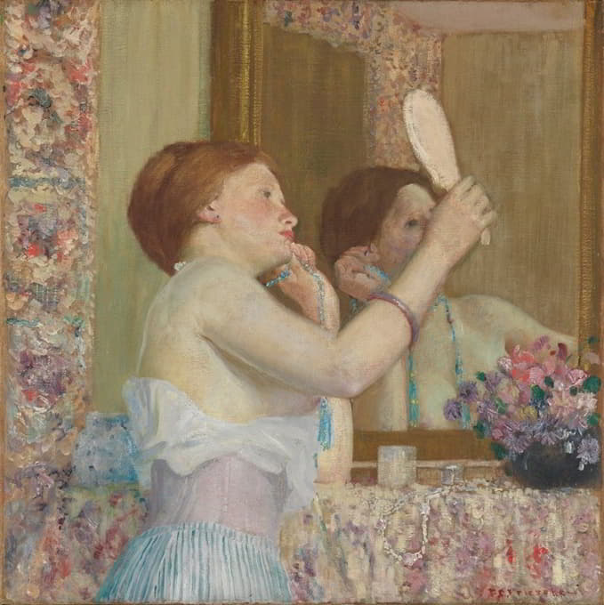 Frederick Carl Frieseke - Woman with a Mirror (Femme qui se mire) 