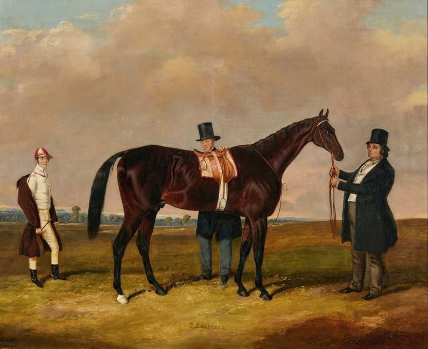 霍斯勋爵和他的赛马“圣劳伦斯”，他的驯马师，还有他的骑师福特