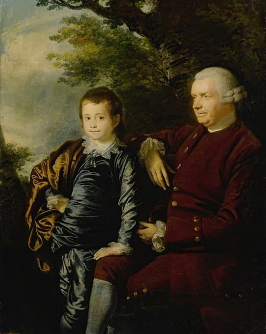 风景画中一位绅士和一个男孩的肖像