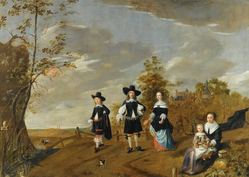Christiaen van Colenbergh - A Family Portrait In a Landscape Before Casteel Dursteede