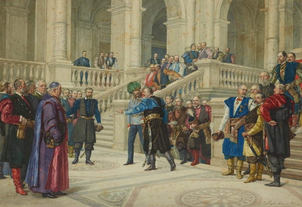《1880年9月弗朗茨·约瑟夫一世皇帝巡视加利西亚》系列中的“皇帝在利沃夫参观加利西亚饮食”