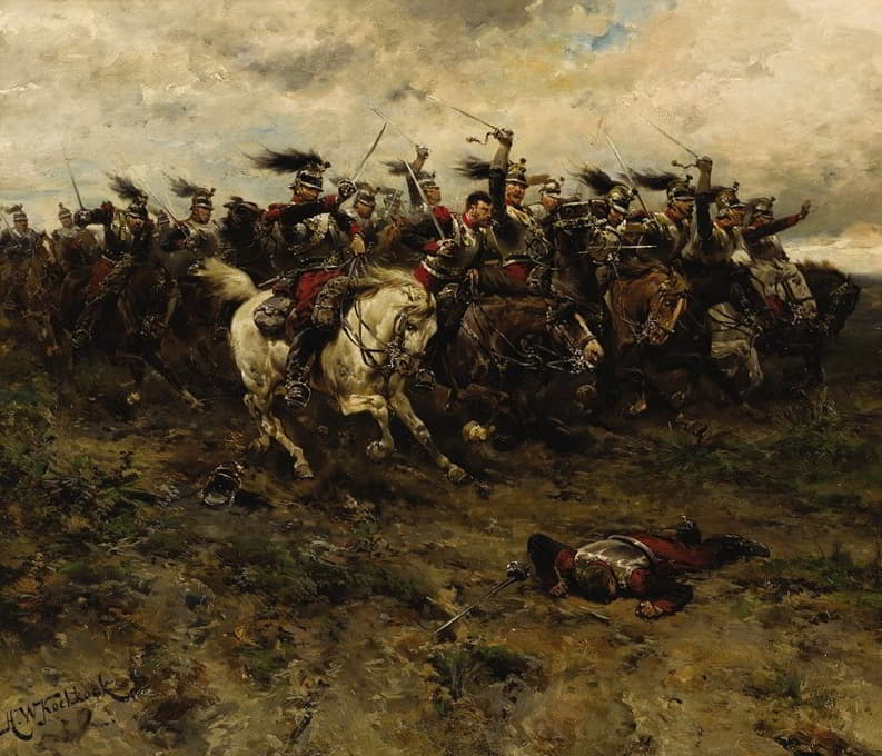 Hermanus Willem Koekkoek - A Cavalry Charge