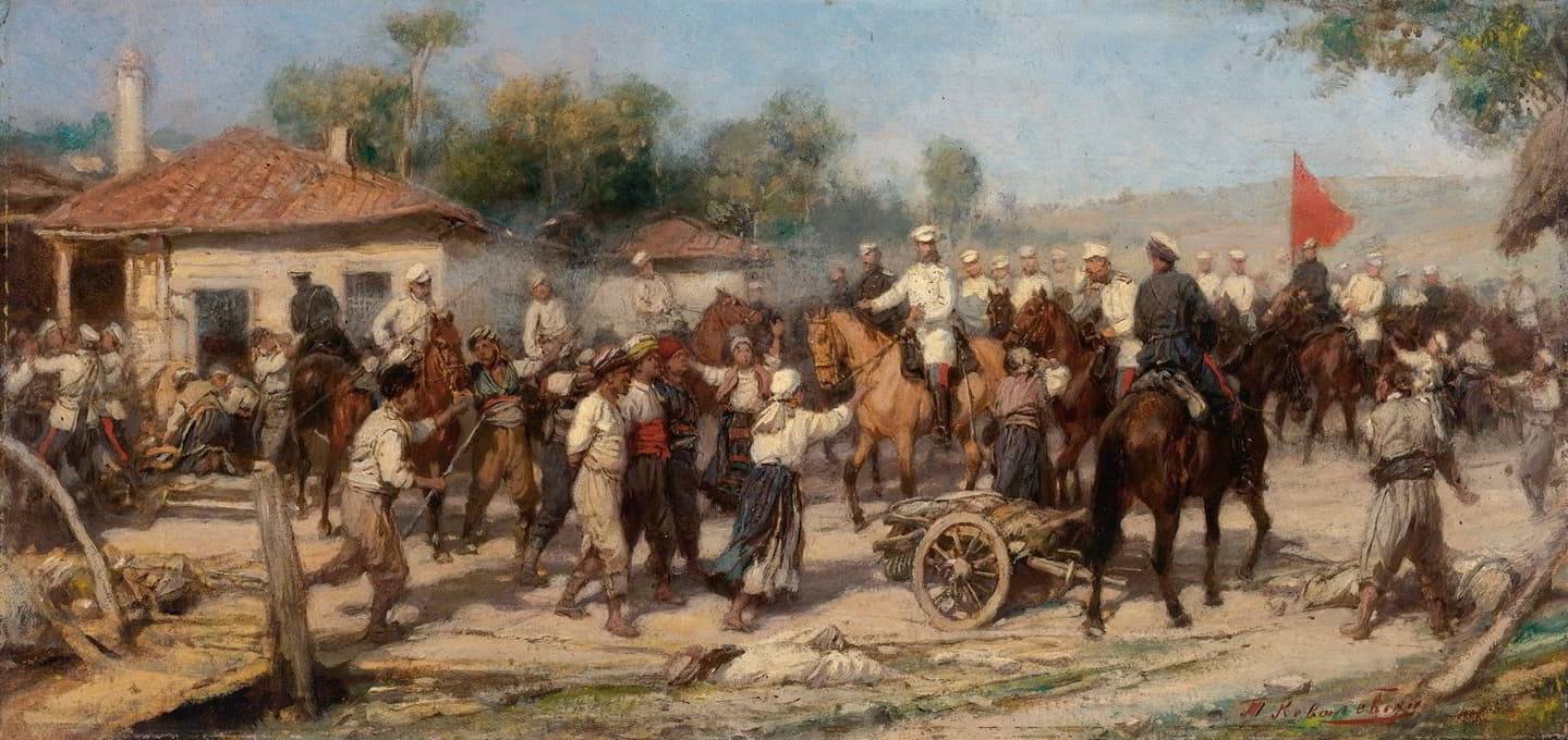 1877-78年战争的一个插曲；俄罗斯军队从土耳其人手中解放了巴尔干半岛的一个村庄
