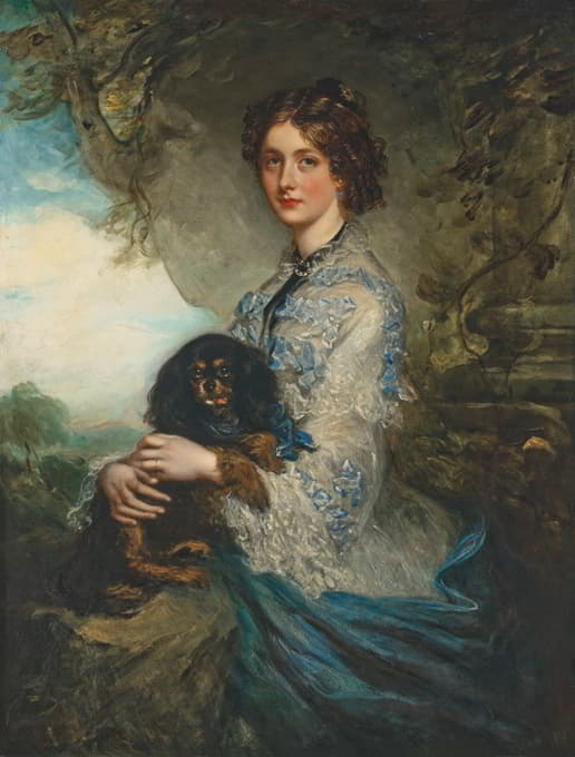 艾丽斯·皮尔女士的肖像，膝盖上抱着一只查尔斯国王猎犬