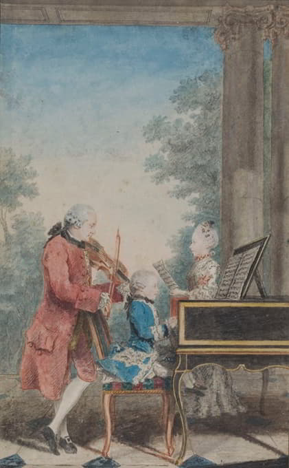 Louis Carrogis Carmontelle - Mozart père et ses deux enfants