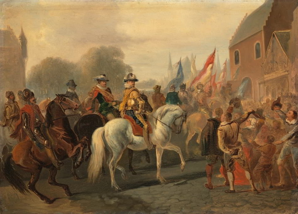 Karel Frederik Bombled - De zegevierende terugkeer van Maurits in Den Haag, Anno 1591